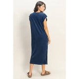 Mineral Wash Cap Sleeve Midi Dress