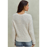FUZZY PLUSH DIMENSIONAL CREW NECK SWEATER KNIT TOP