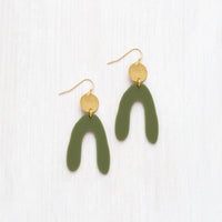 Forest Green Modern Horseshoe Dangle Earrings
