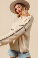 Contrast Blanket Stitch Loose Fit Sweater