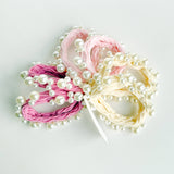 Pink Textured Seamless Pearl Hair Tie (Set of 6)