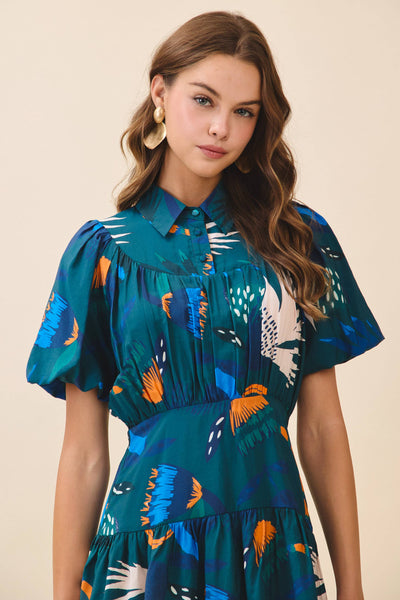 CD06144-Abstract Print Fit and Flare Mini Shirt Dress – Circa Boutique + Gifts