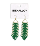 Emilie Arrow Beaded Fringe Earrings Kelly Green Wholesale