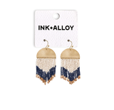 Claudia Curved Pattern Short Beaded Fringe Earrings Navy Wholesale