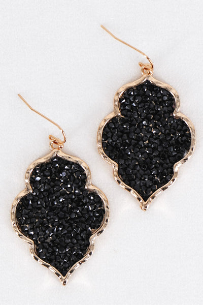 Black Pave Glitter Rhinestone Moroccan Earrings