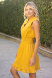 36667 Smocked Waist Zip Up Sleeveless Mini Dress