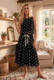 Retro Dot Tank & Midi Skirt Set
