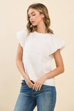 CT9466-Relaxed Fit Flutter Sleeve Linen-Blend Top