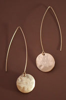 Round Gold Disc Long Metal Wire Threader Earrings