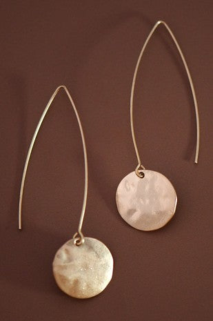 Round Gold Disc Long Metal Wire Threader Earrings
