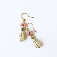 Flower and long Oval bead Earrings, Fall Winter Jewelry