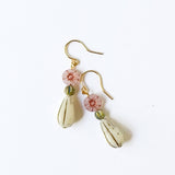 Flower and long Oval bead Earrings, Fall Winter Jewelry
