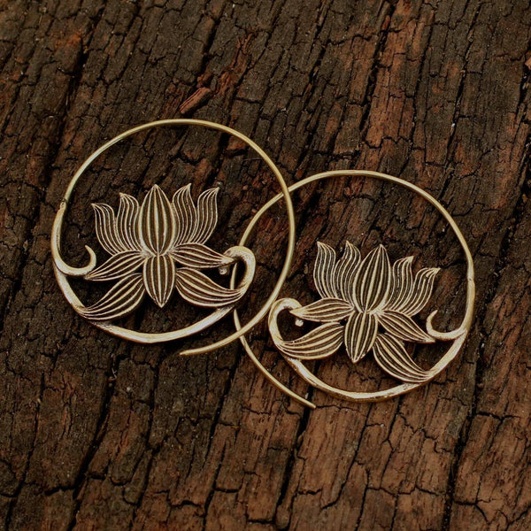 Brass Lotus Spiral Earring