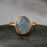 Gold Plated Faceted Stone Ring: Labradorite / 10