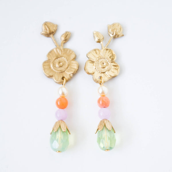 Floral Dangle Stud Earrings