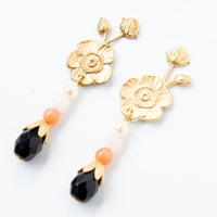 Flower Stud Earrings with pearls and corals, Pearl Studs