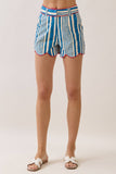 CP10322-Stripe Contrast Piping Detail Scalloped Shorts