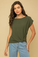 SHORT SLEEVE TOP WITH TWIST HEM DETAIL