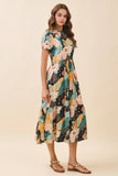 CD06189-Abstract Print High Neck Ruffle Trim Midi Dress