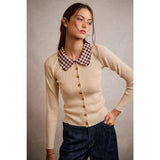 SCALLOP EDGE COLLARED BUTTON DOWN KNIT TOP