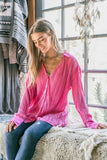V Neck Pleated Long Sleeves Shirt (two colors)