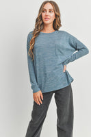 Long Sleeves Chest Pocket Two Tone Knit Top