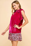 CD05211-Velvet Sleeveless Neck Tie Accent Dress