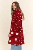 Floral Polka Dot Hooded Mid Length Coat