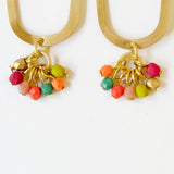 Long Oval Brass Earrings With Tiny Colorful Beaded Clusters