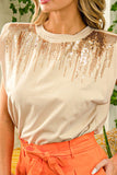 Sleeveless Padded Shoulder Sequin Detail Top