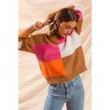 MULTI COLOR BLOCK CHECKERED SWEATER TOP