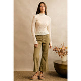FLORAL STRETCH LACE LAYERED LONG SLEEVES KNIT TOP