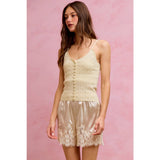 SATIN SHORT PANTS WITH LACE CONTRAST ON EDGE