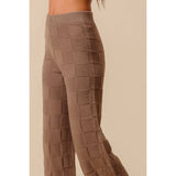 CHECKER PATTERN KNITTED STRAIGHT LEG SWEATER PANTS