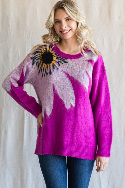 Flower Fuzzy Knit Pullover Sweater