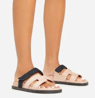 WOMENS VELCRO SLIP ON PLATFORM FLAT SLIDES VALERIE