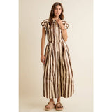 SLEEVELESS WIDRE LEG WIDE STRIPE JUMPSUIT