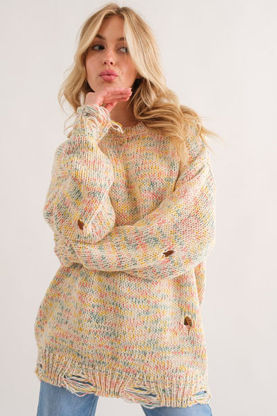 Distressed Multi Color Pullover Sweater