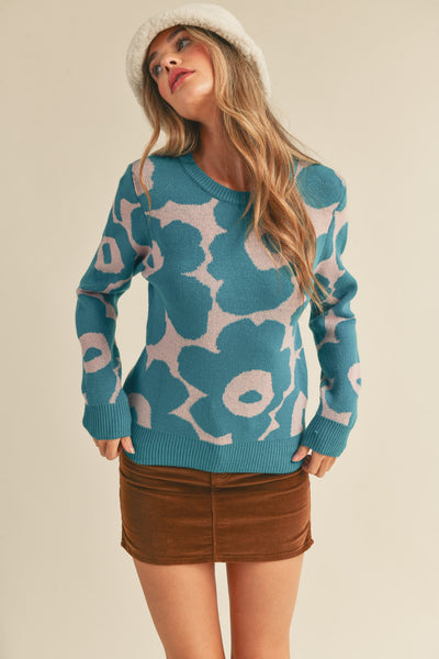 ABSTRACT FLORAL KNIT SWEATER