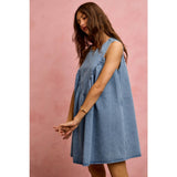 DENIM RUCHED SLEEVELESS DRESS