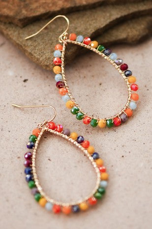 Multicolored Glass Bead Teardrop Earrings