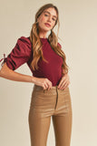RUCHED SLEEVE SWEATER TOP