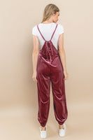 Stretch Velvet Pleated Overall Jumpsuit
