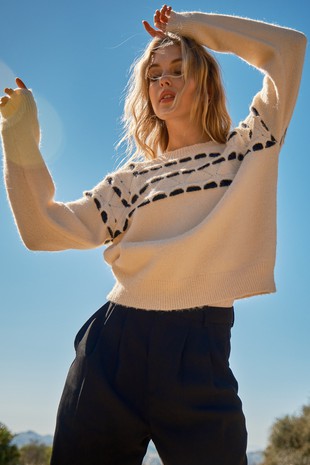 Patterned Raglan Sleeve Sweater Pullover
