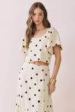 CT9872-Polka Dot Flutter Sleeve Cropped Top