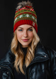 Red, Green & White Christmas Pattern Pom Hat