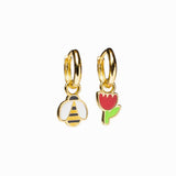 Hoop Earrings - Honeybee & Flower - Gold Statement Jewelry
