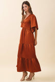 CD06459-Ruched Detail Tiered Short Sleeves Maxi Dress