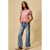 WIDE LEG FLARE DENIM JEANS WITH SIDE  BRAIDS