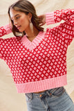 Color Block Textured Sweater V Neck Top
